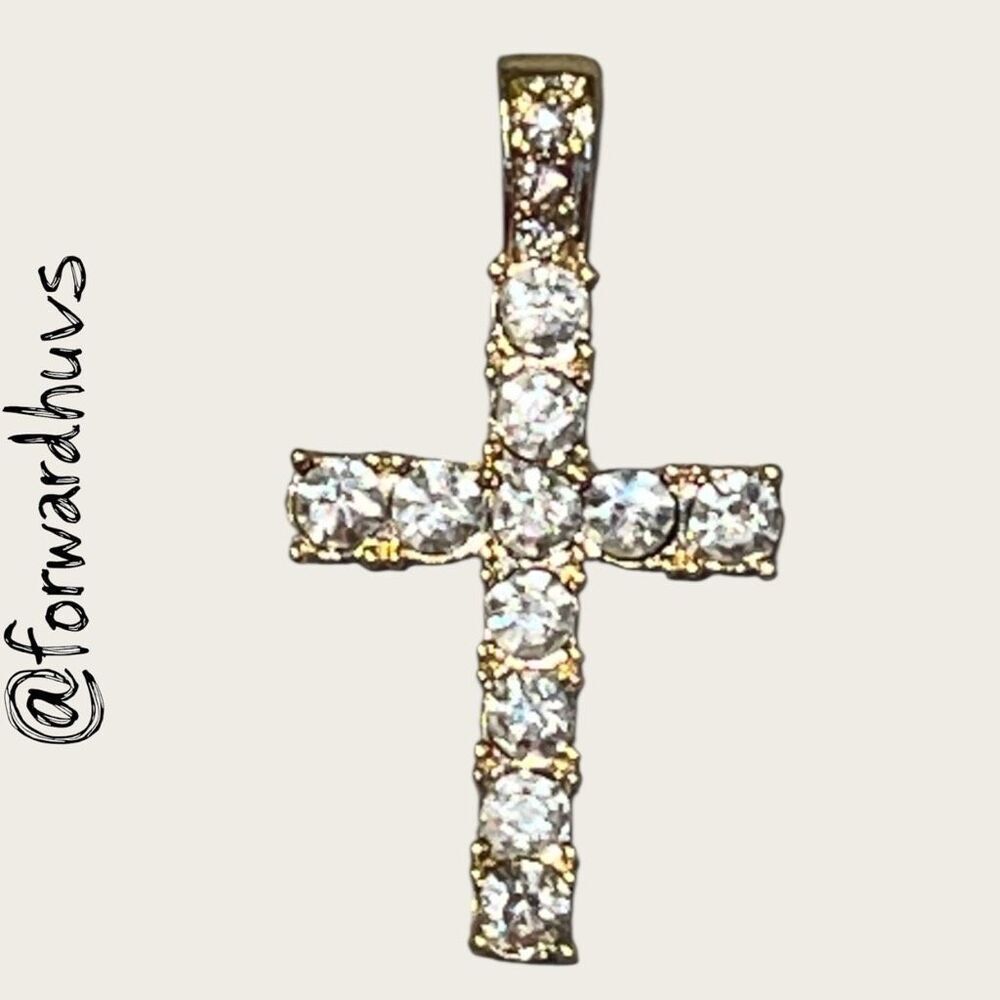 Bundle Sale 3 for $15 | Gold Gold Tone Cross Pendant – Clear Crystal Accents